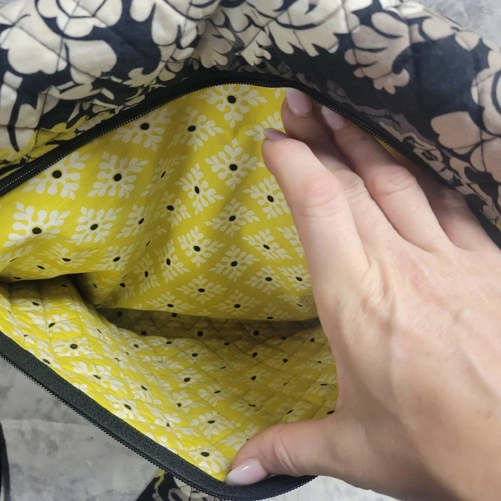 Vera Bradley Messenger Bag Provencal Quilted Cotton Floral Black Yellow Citron